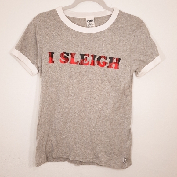 Victoria's Secret PINK I SLEIGH Tee S - Picture 1 of 4